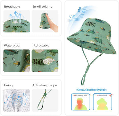Baby Sun Hat 0-6 Years Toddler Boys Girls Adjustable Bucket Hats Kids Bucket Hats UPF 50+ Wide Brim