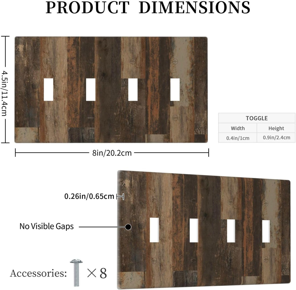 Rustic Brown Wood Grain Dark Oak Light Switch Covers Quad Toggle Electrical Faceplate 4 Gang Wall