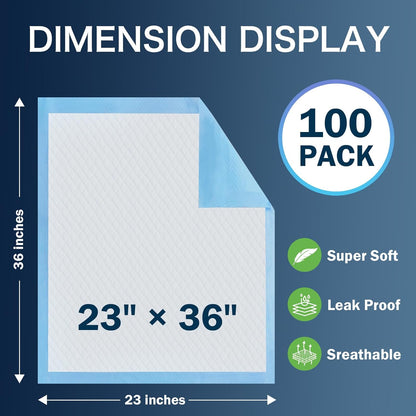 Disposable Pads 23"×36" (100pcs) Moderate Absorbent Underpads Incontinence Bed Pads Disposable