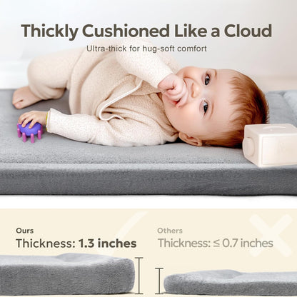 Ultra Soft 1.3" Thick Baby Play Mat for Floor, Large Velvet 50x50 Playpen Mat, Baby-Safe & Non-Slip