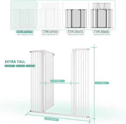 51" Extra Tall Cat Gate 28.5"-48.7" Wide, Auto Close, Pressure Mounted, for Cats & Small Dogs