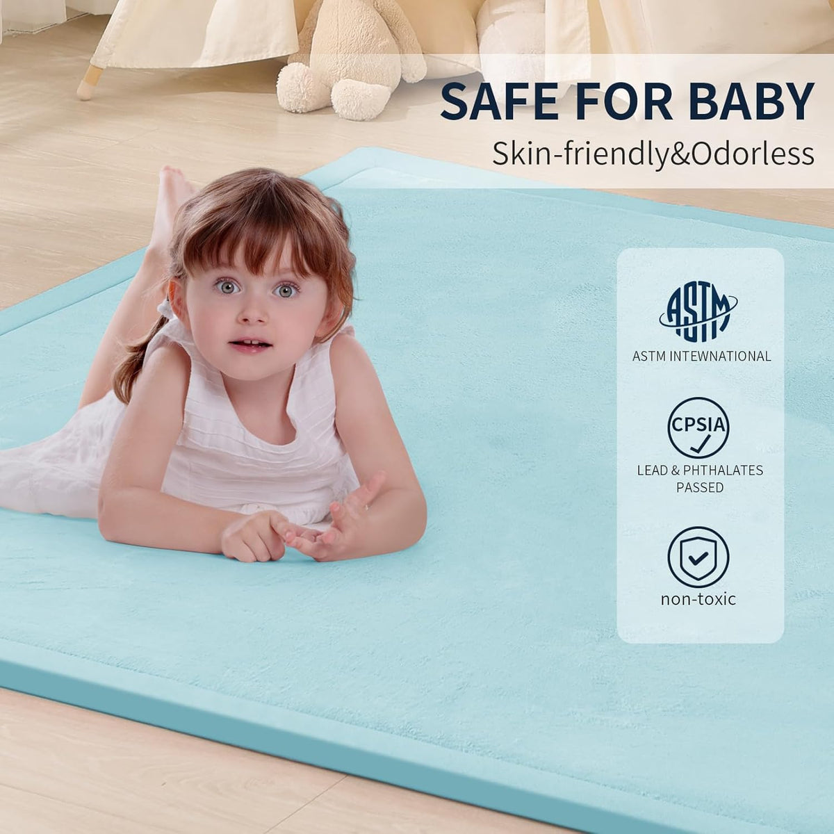 ACOMOPACK Baby Play Mat for Floor 1.3" Thick Memory Foam Play Mats 71"×79" Tummy Time Crawling with