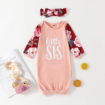 AMAWMW Newborn Baby Girl Little Sister Sleeper Gown Stripe Long Sleeve Nightgown Pajamas Gifts