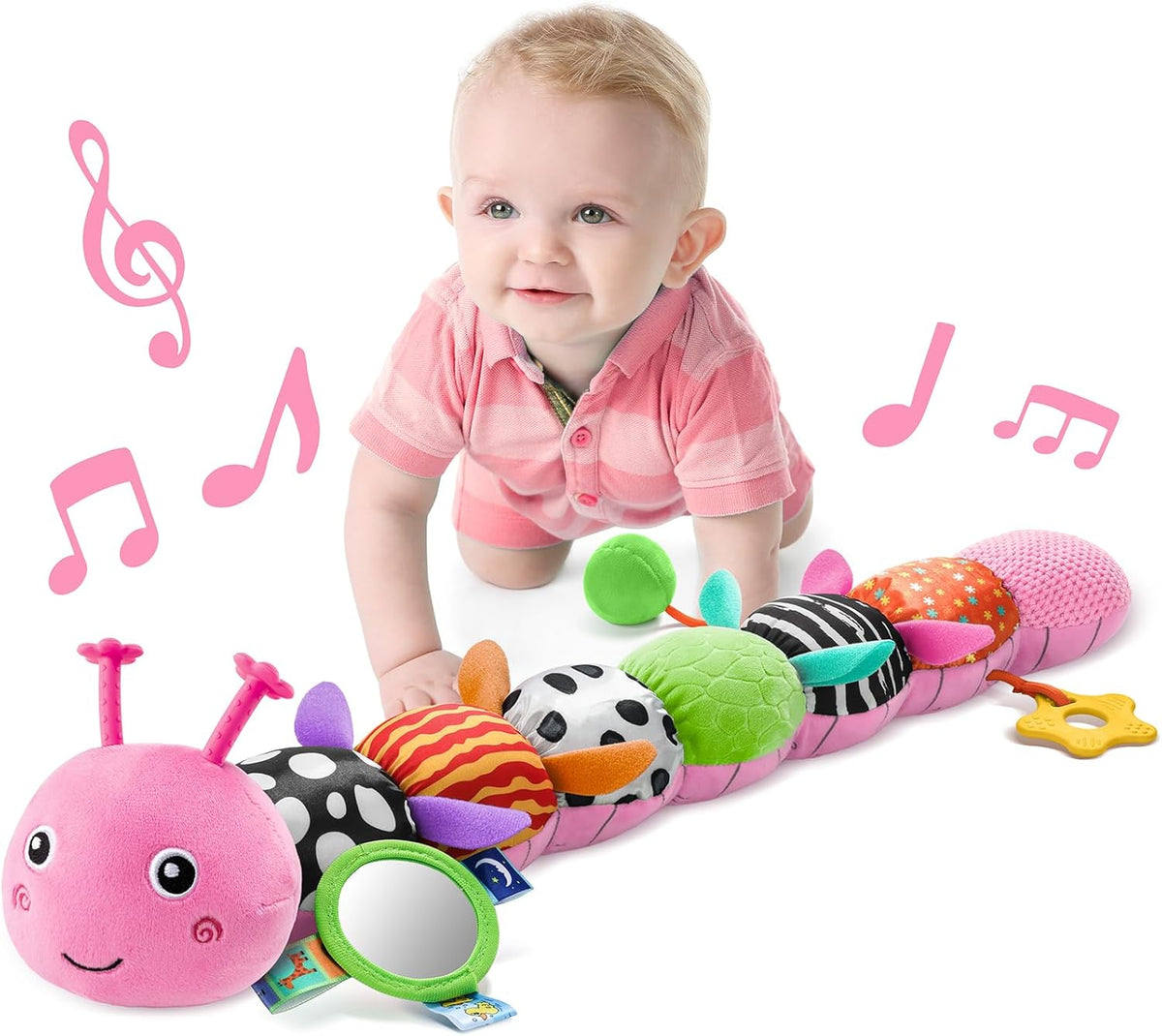 LIGHTDESIRE Baby Toys Musical Caterpillar,Infant Toys Stuffed Animals with Ruler Design,Mirror,Pull