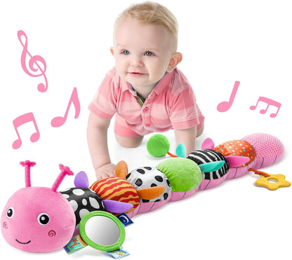 LIGHTDESIRE Baby Toys Musical Caterpillar,Infant Toys Stuffed Animals with Ruler Design,Mirror,Pull