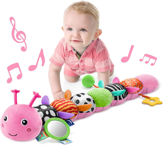 LIGHTDESIRE Baby Toys Musical Caterpillar,Infant Toys Stuffed Animals with Ruler Design,Mirror,Pull
