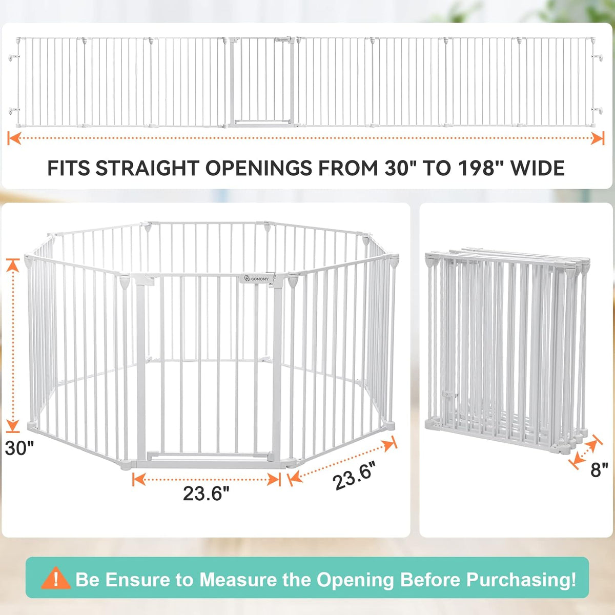 COMOMY 198" Baby Gate Extra Wide, Dog Gate Pet Gate for House Stairs Doorways Fireplace, Adjustable