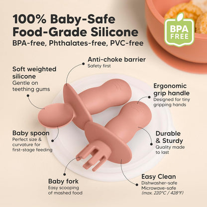 KeaBabies 4-Pack Silicone Baby Spoons and Forks Set - Baby Led Weaning Utensils 6-12 Months, Self