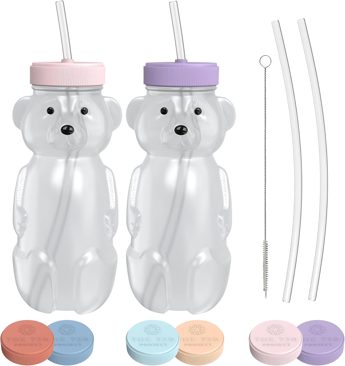 Honey Bear Straw Cup for Babies, Honey Bear Cups with Travel Lid, 2-Pack Therapy Learning HoneyBear