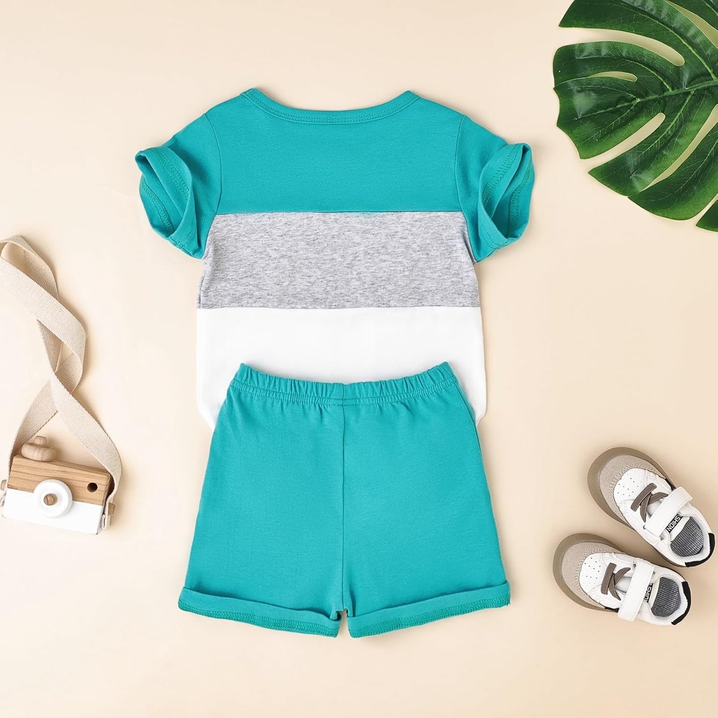 Baby Boy Clothes Toddler Boy Summer Outfits Short Sleeve Patchwork Top T-shirt & Pocket Pant Set 2