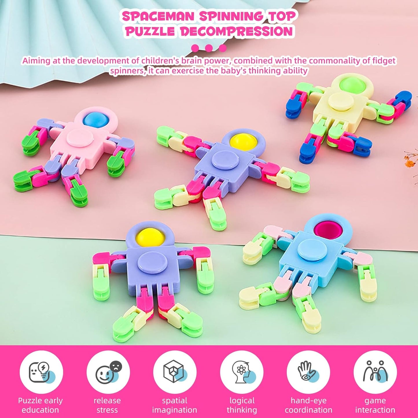 12 Pack Fidget Sensory Spinner Toys， Transformable Chain Robot Fingertip Toy，Pinata Goodie Bag