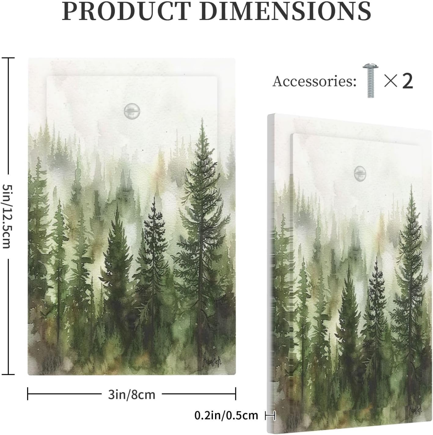 Light Switch Cover Plate Green Forest Watercolor Painting Foggy Pine 1 Gang No Device Blank