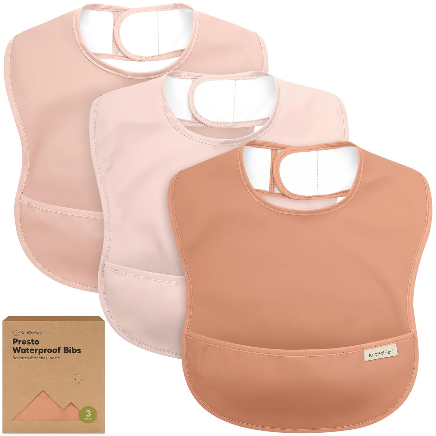 3-Pack Waterproof Baby Bibs for Eating - Lightweight Toddler Feeding Bibs with Large Food Catcher