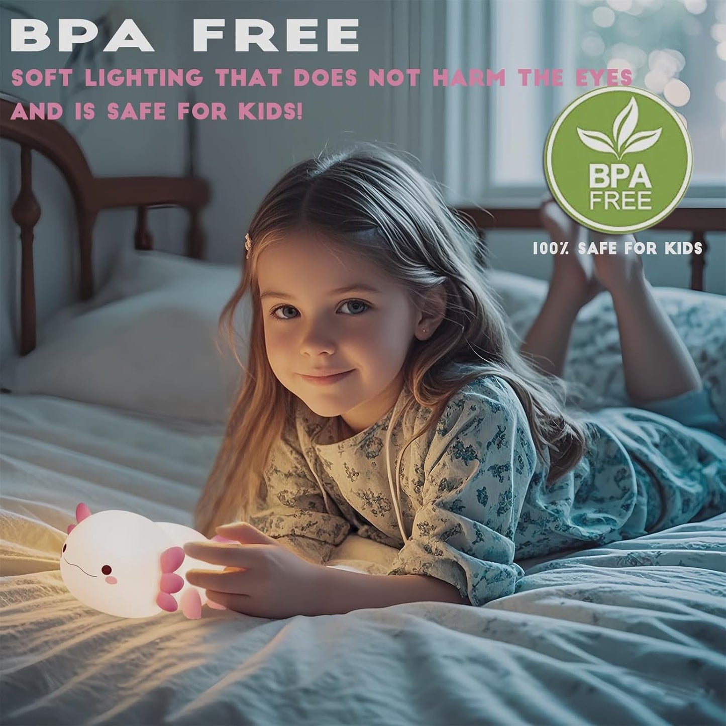 HAPPYBAG Axolotl Night Light,Cute Axolotl lamp Gifts for Kids,Dimmable Silicone Animal Nursery