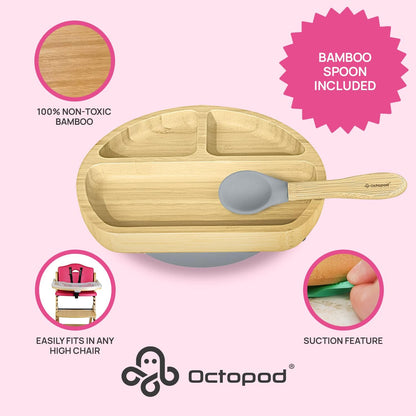 Abiie Octopod Bamboo Dish - Kids Plates for 4 months and up, 3-Compartment Baby Plates with