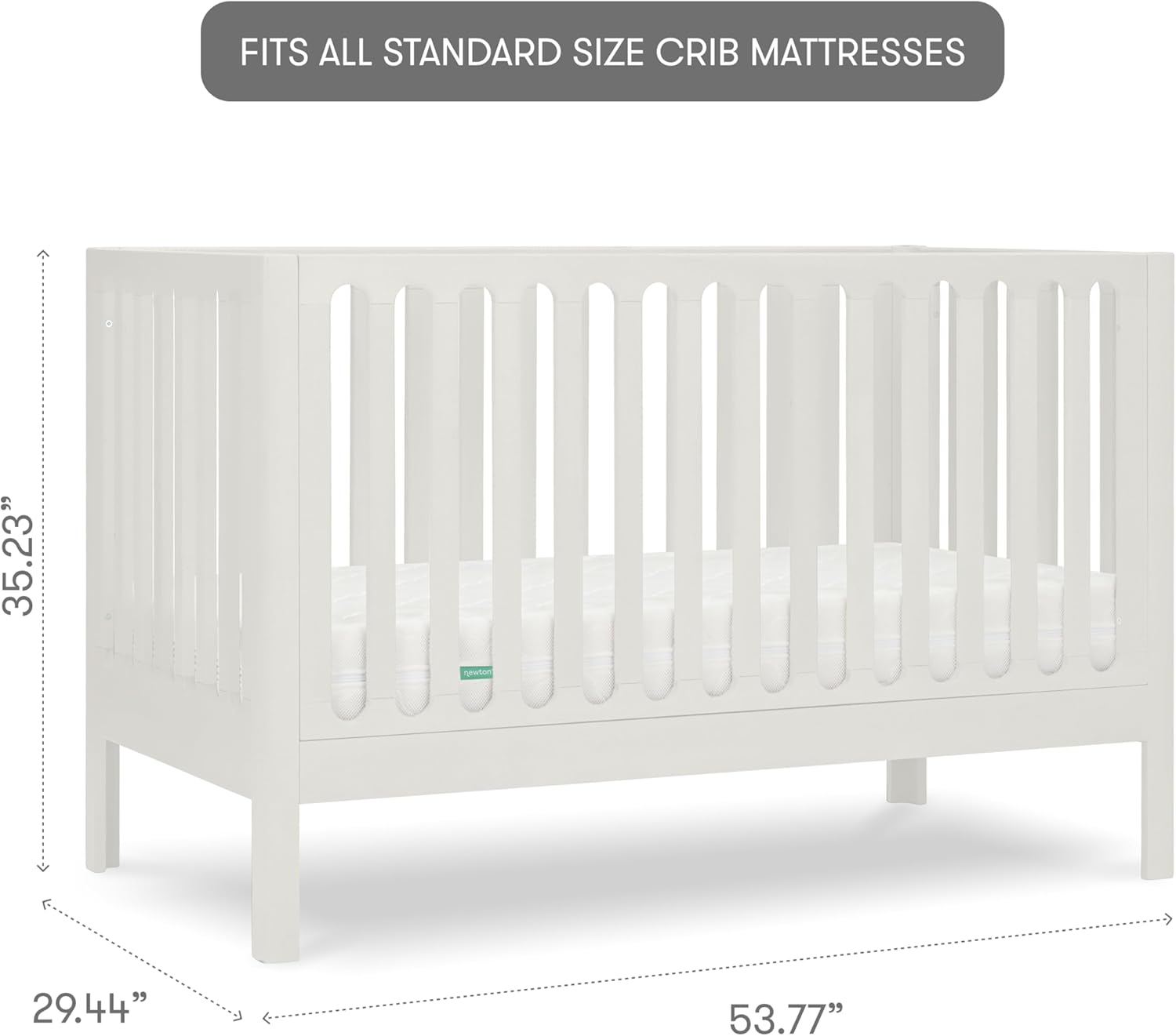 Newton Baby Galileo Standard Crib, Solid Beech Wood in White Color, 3-in-1 Convertible Crib with