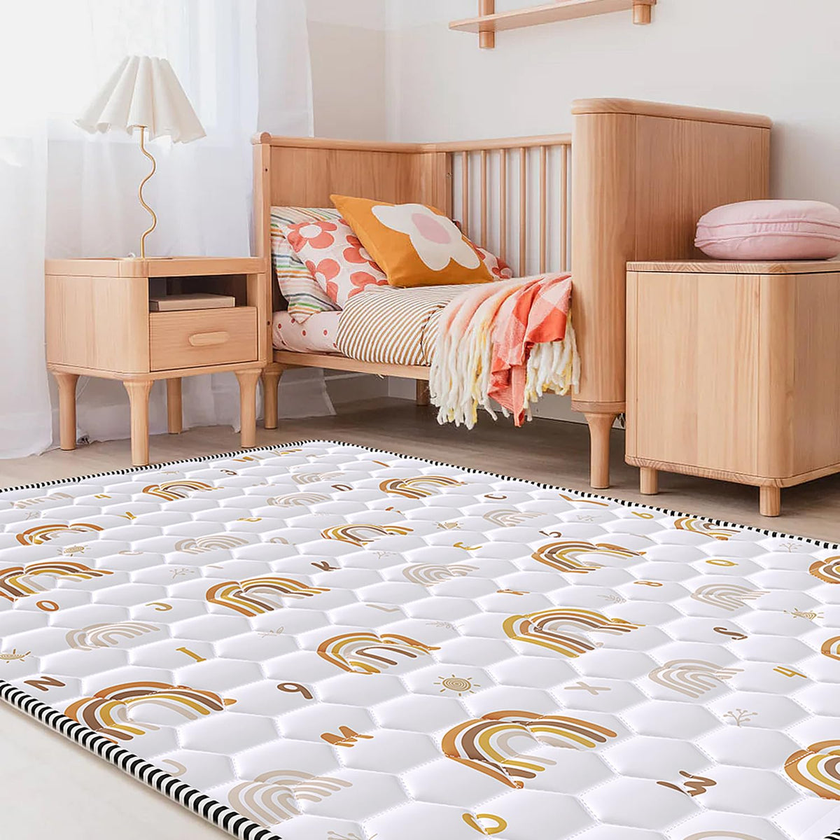 Boho Rainbow Baby Play Mat 50" X 50" Playpen Mat Thicken One-Piece Baby Crawling Mat Non-Slip