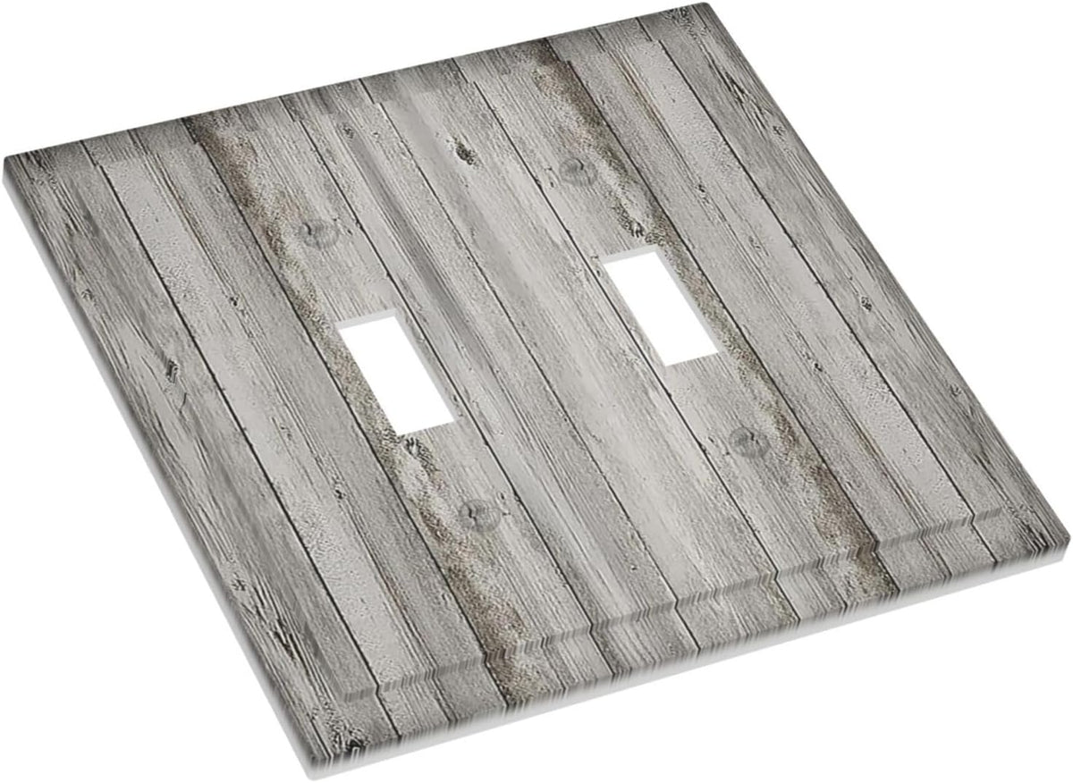 Decorative Switch Plates Farmhouse Rustic Grey Barn Door Wood 2 Gang Double Toggle Outlet Light