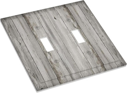 Decorative Switch Plates Farmhouse Rustic Grey Barn Door Wood 2 Gang Double Toggle Outlet Light