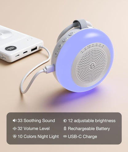 Portable Sound Machine for Baby,LEICEX White Noise Machine,33 Soothing Sound 10 Colors Night Light