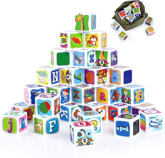 PLAY ABC Building Blocks for Toddlers 1-3, 28 PCS Plastic Baby Alphabet Letters Number Stacking