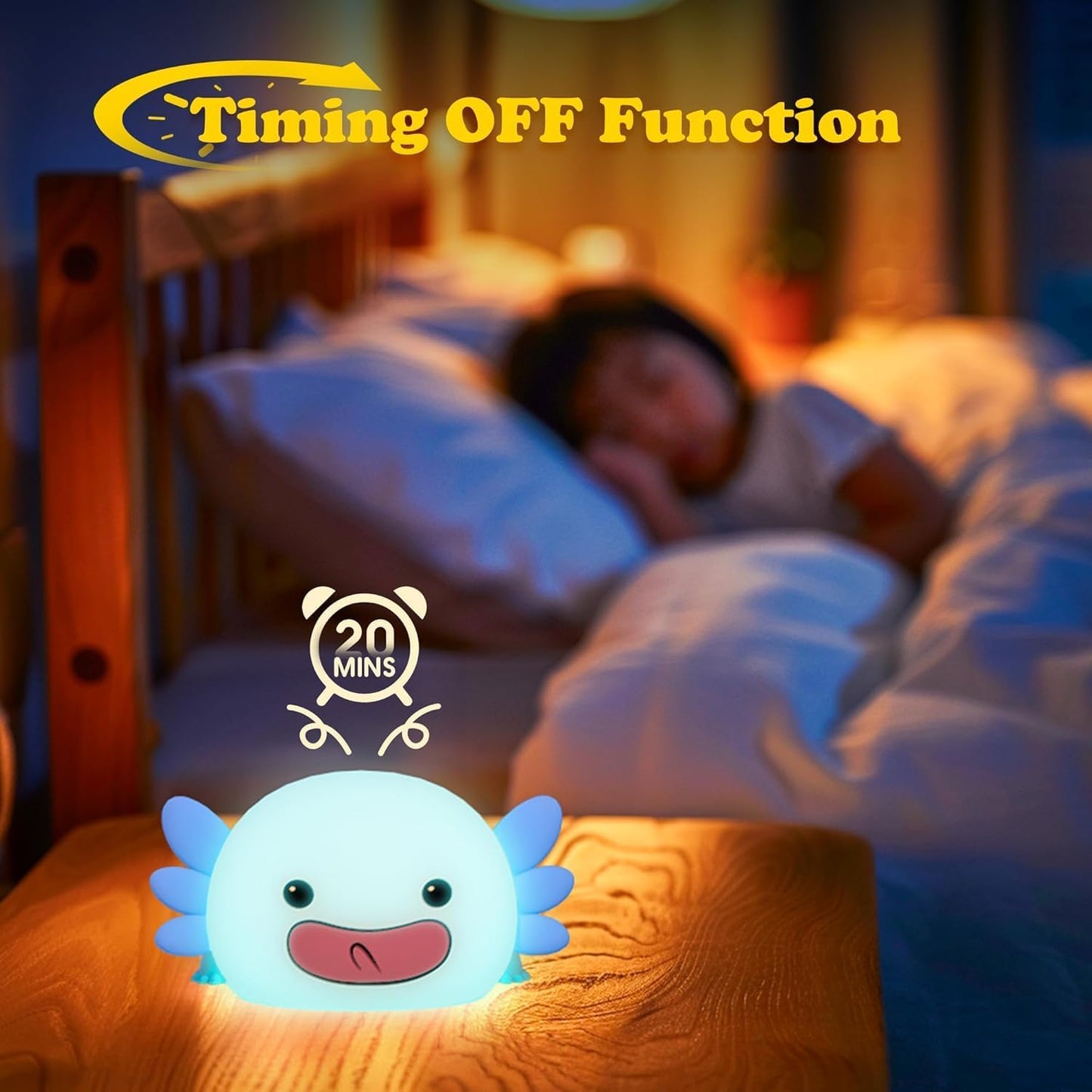UNEEDE Blue Axolotl Night Light for Kids, Animal Silicone Nursery Night Lamp, Rechargeable Table