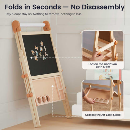 Tiny Land Foldable Wooden Art Easel for Kids, with Chalkboard & Whiteboard