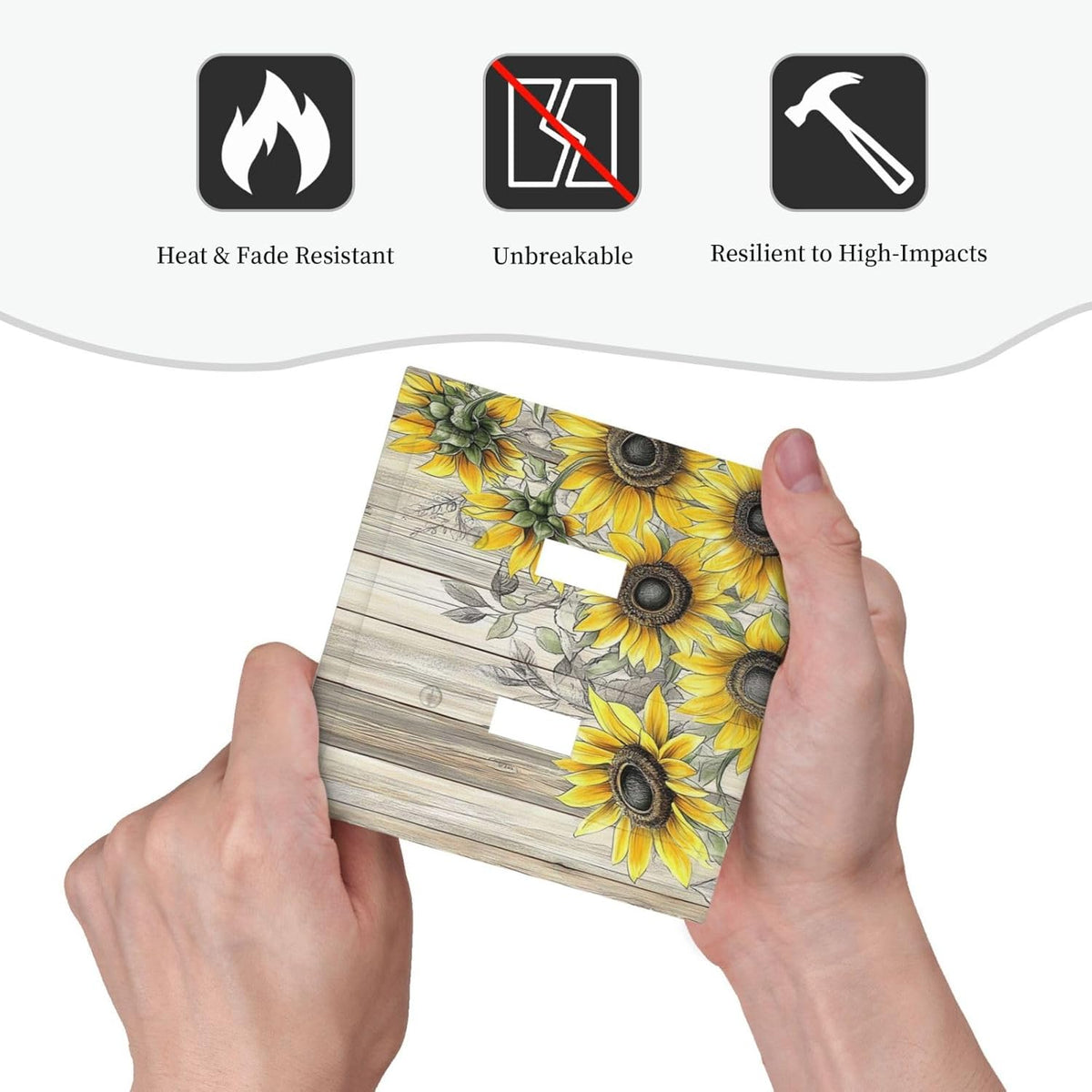 Decorative Switch Plates Floral Sunflower Rustic Flower Vintage Wood 2 Gang Double Toggle Outlet