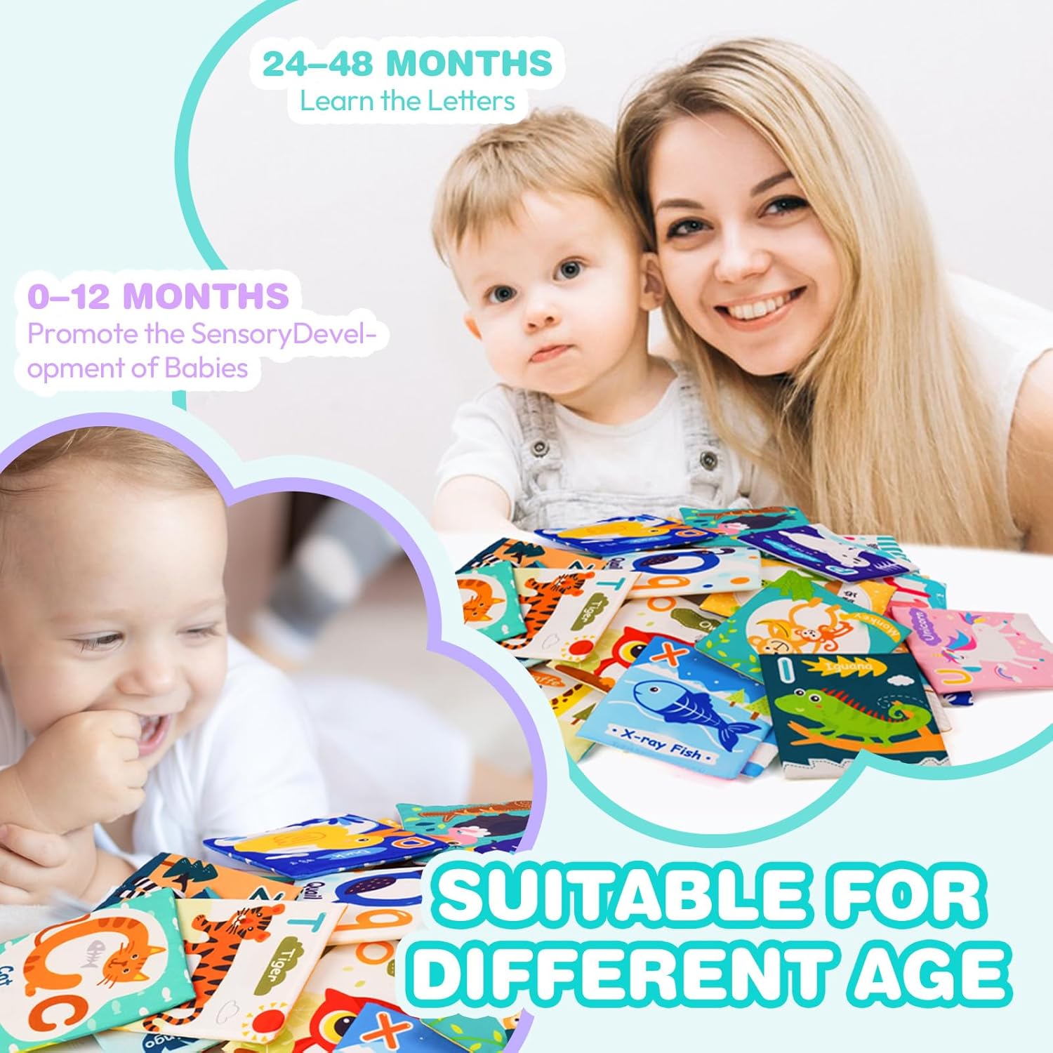 Jollybaby Reusable Soft Cloth ABC Alphabet/Letters Animal Flash Cards for Baby 0-3-6-9-12-18 Month