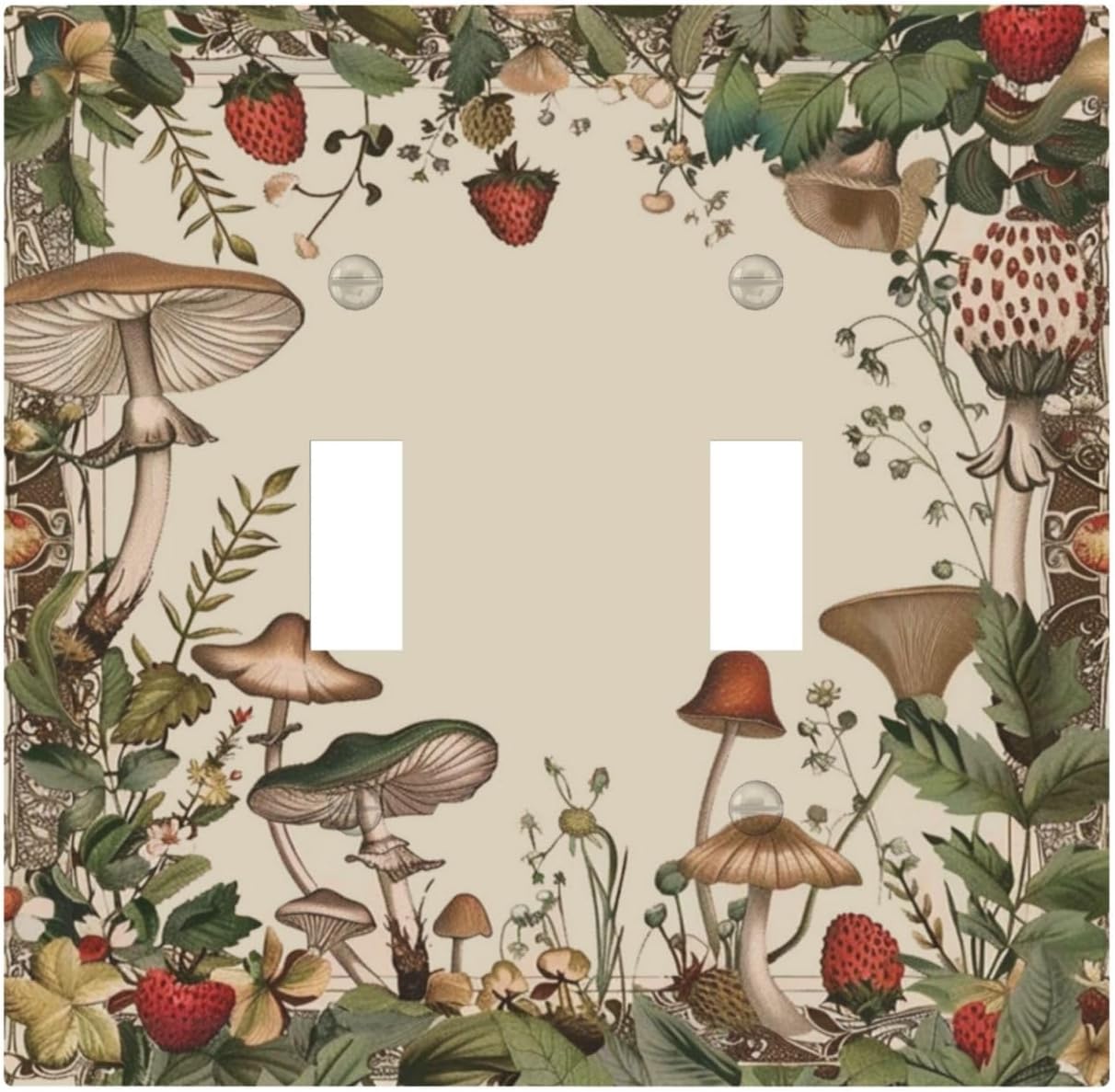 Decorative Switch Covers Plate Rustic Mushroom Garden Red Strawberry 2 Gang Wall Plate Unique