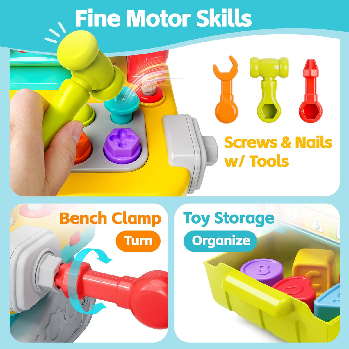 iPlay, iLearn Toddler Musical Workbench Toy, 1 Year Boy Gift, Baby Tool Set