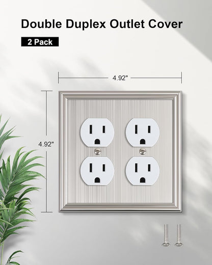 2-Pack Double Duplex Outlet Cover, Brushed Nickel Decorative Switch Plates and Outlet Covers for