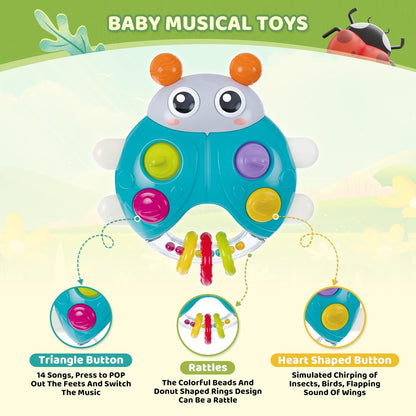 Ladybug Baby Light Up Toys with Rattle Led Light Music, Interactive Educational Fine Motor