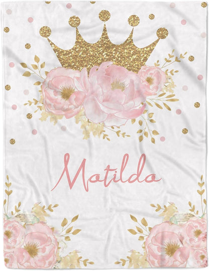 Personalized Crown Blanket for Baby Girl Custom Gifts for Baby Shower Birthday Christmas Customized