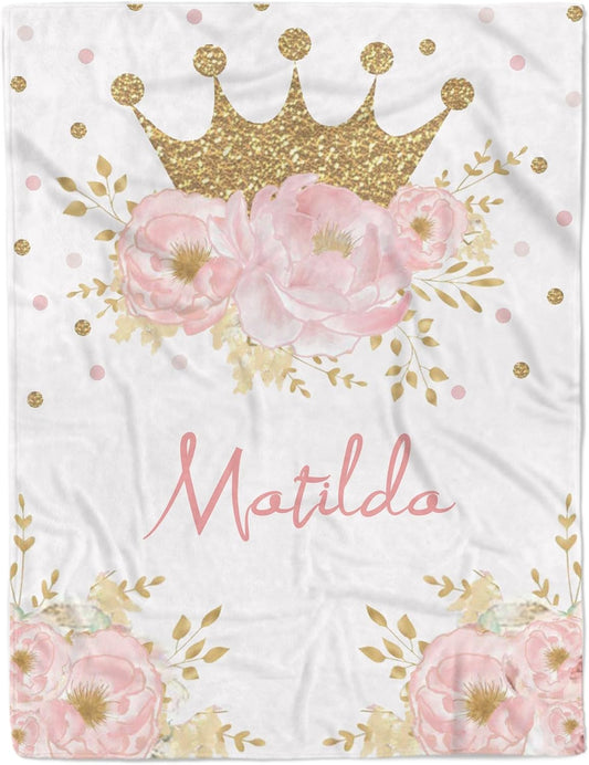 Personalized Crown Blanket for Baby Girl Custom Gifts for Baby Shower Birthday Christmas Customized