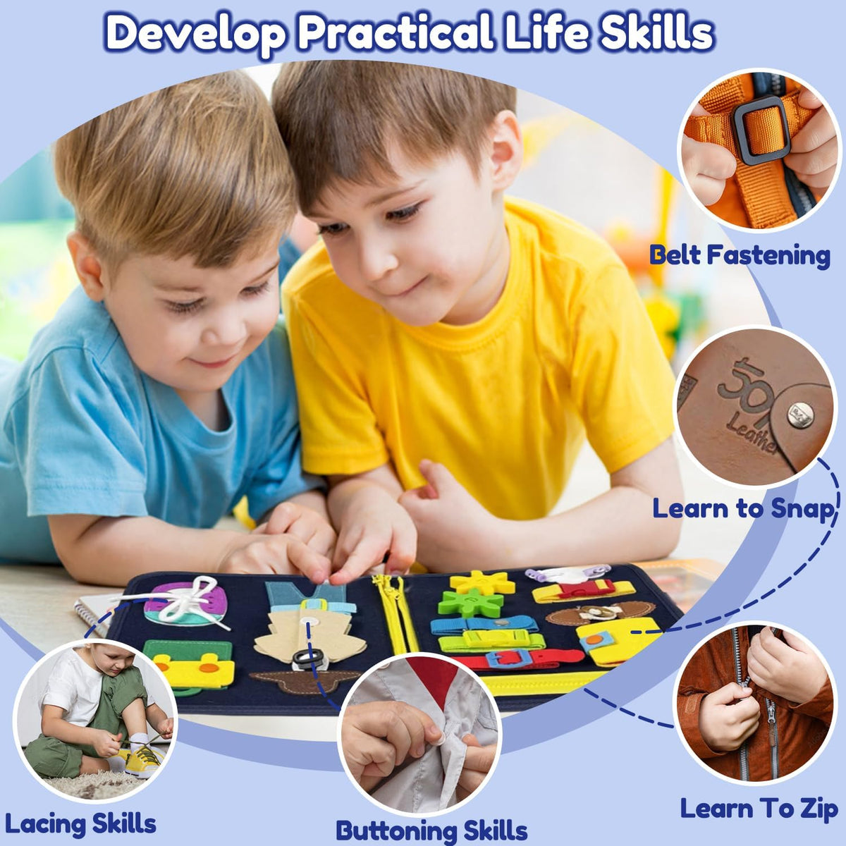Qizfun Busy Board Book Montessori Toys for 1 2 3 4 Year Old, Boy Birthday Gifts, Educational
