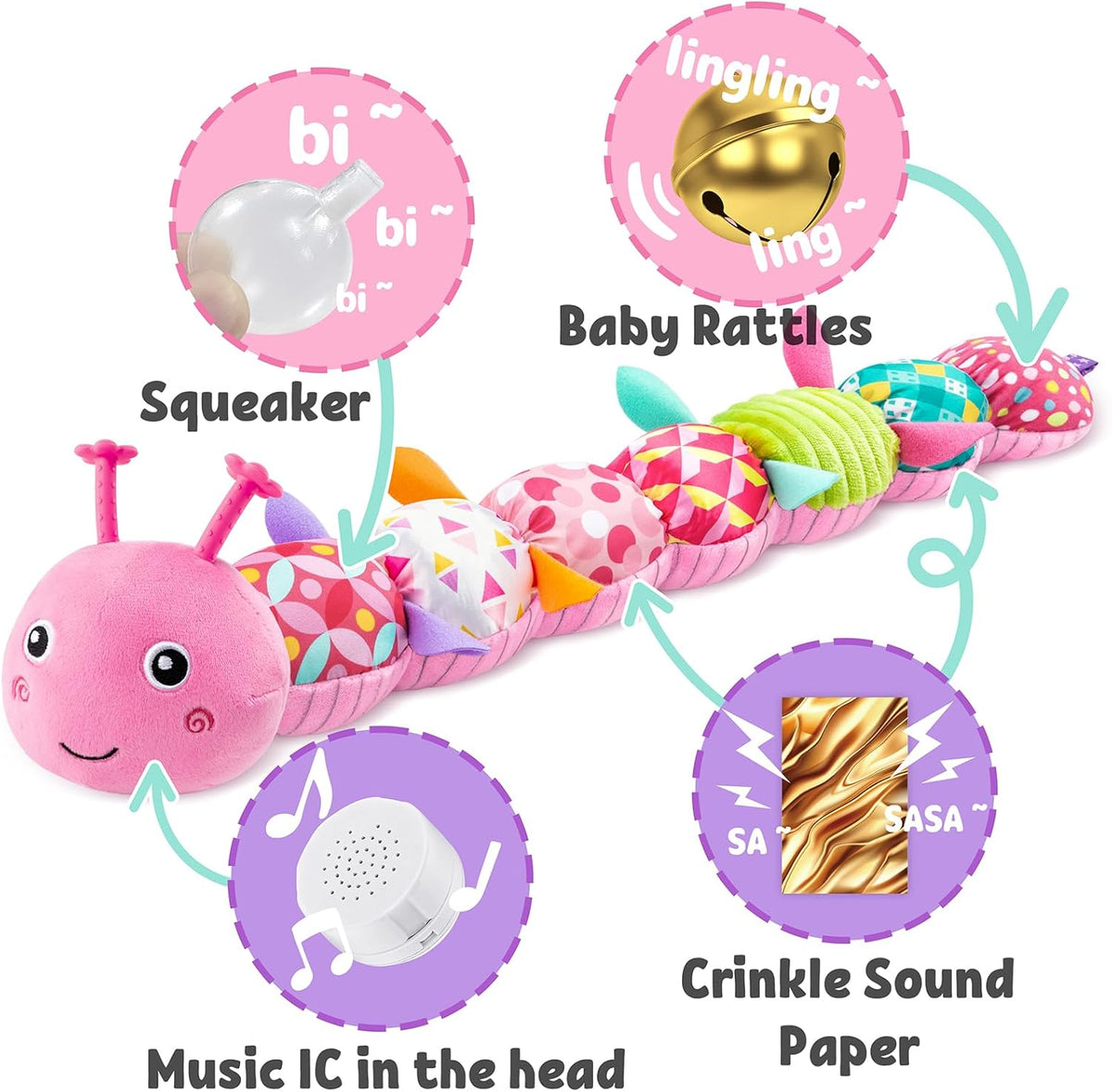 LIGHTDESIRE Baby Toys Musical Caterpillar,Infant Stuffed Animal Toy with Crinkle and Rattles,Soft