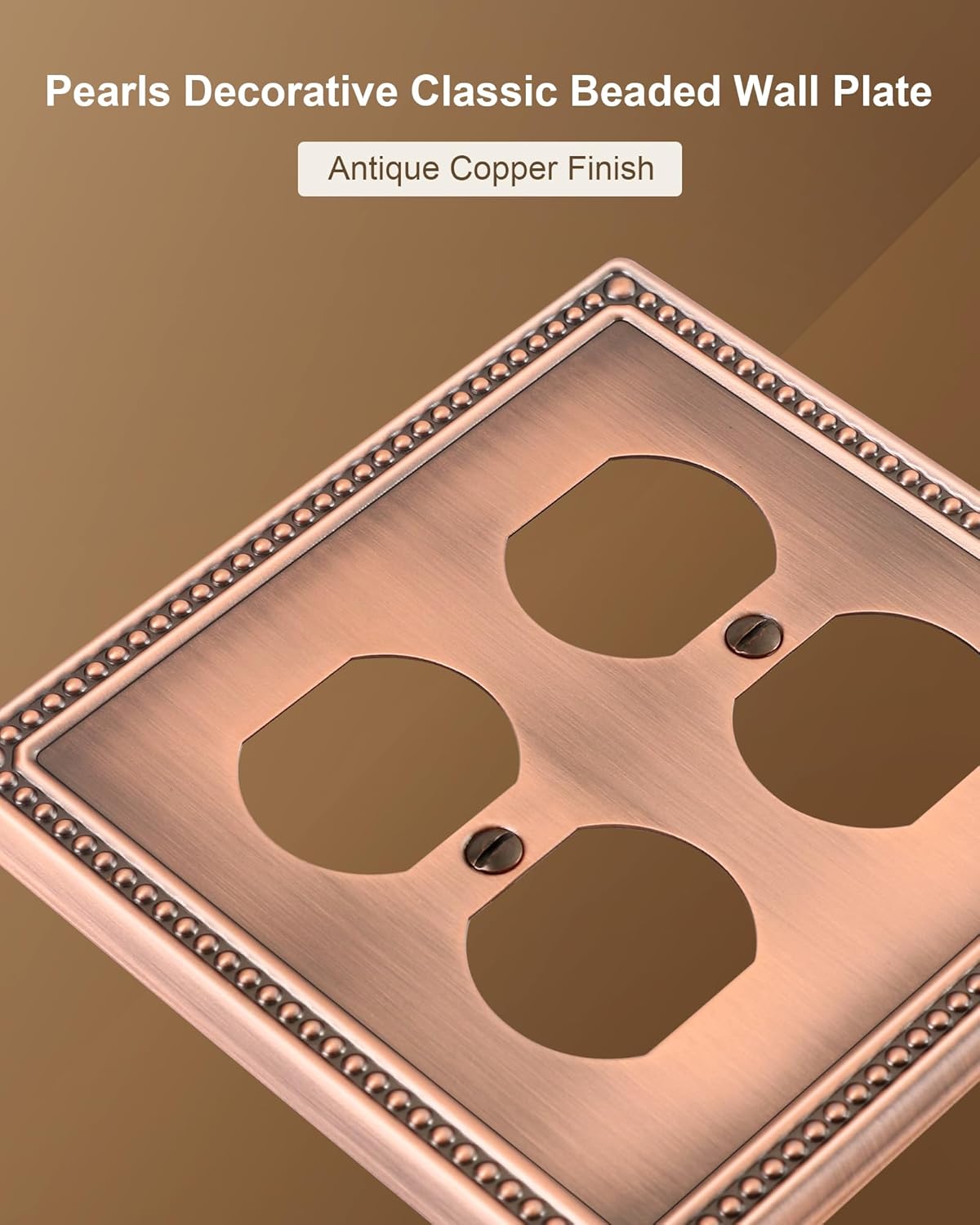 2-Pack Double Duplex Outlet Cover, Metal Switch Plates and Outlet Covers, Antique Copper Pearls