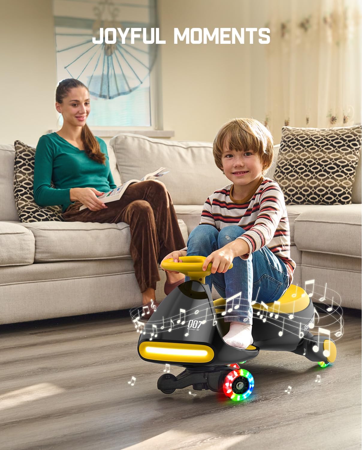 FanttikRide 6V N7 Classic Electric Wiggle Car with Pedal, Rechargeable Battery, Ride on Toys, Swing