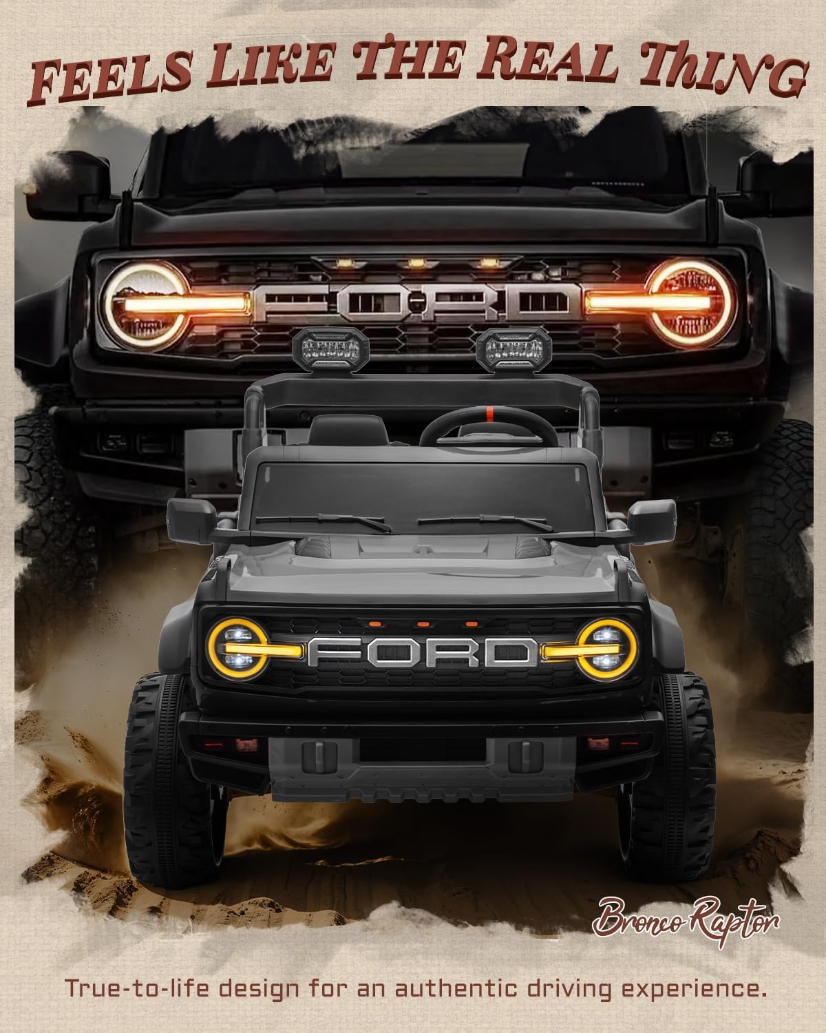 24V Ride on Toys for Big Kids, Licensed Ford Bronco Raptor Electric Car 2 Seater with Remote