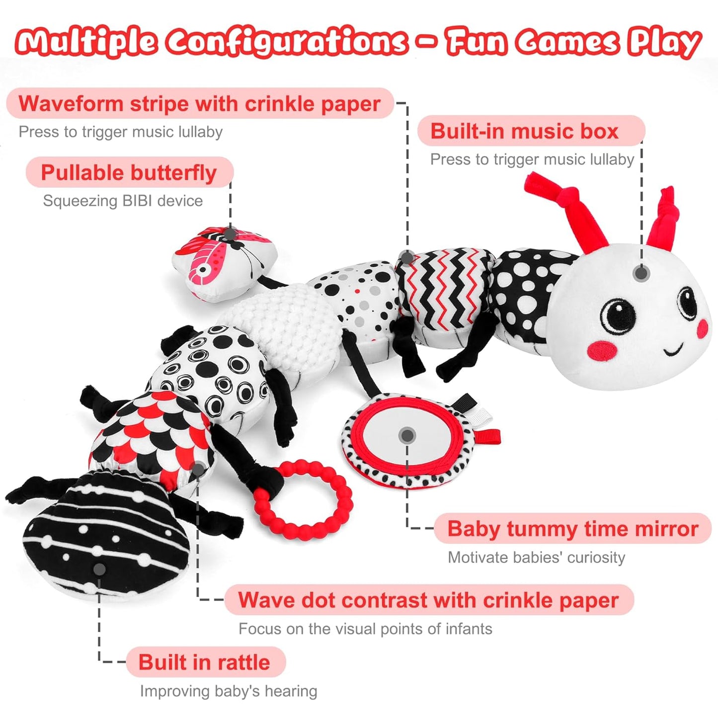 Baby Toys 0-12 Months - Musical Caterpillar Stuffed Animal Soft Plush Toys for Infant Girls Boys 3