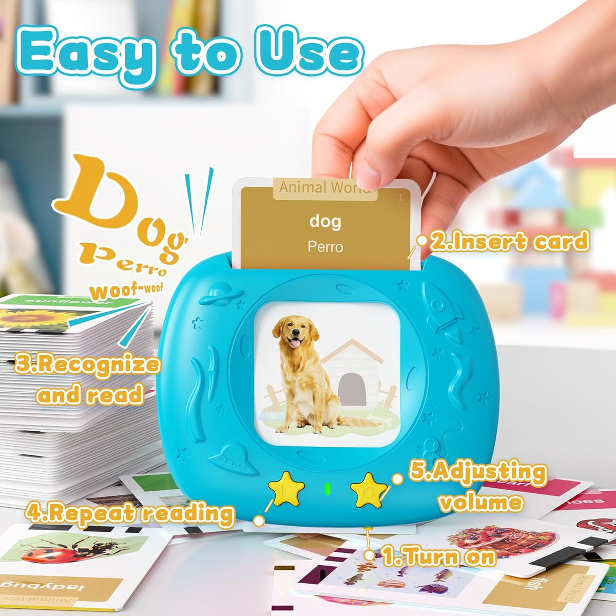 Toddlers Bilingual Spanish & English Talking Flash Cards with 288 Sight Words, Speech Therapy Toys