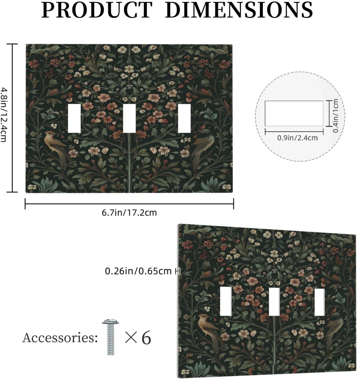 Decorative Switch Plates Vintage Morris Colorful Flower Green Leaf 3 Gang Wall Plate Triple Toggle