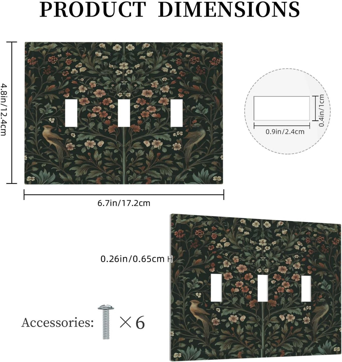 Decorative Switch Plates Vintage Morris Colorful Flower Green Leaf 3 Gang Wall Plate Triple Toggle