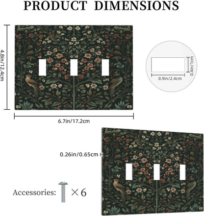 Decorative Switch Plates Vintage Morris Colorful Flower Green Leaf 3 Gang Wall Plate Triple Toggle