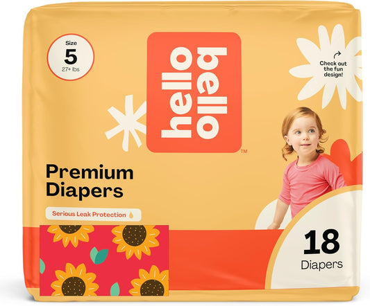 Hello Bello Diapers, Size 5 (27 lbs) Flower Child, 18 Count of Premium Disposable Baby Diapers