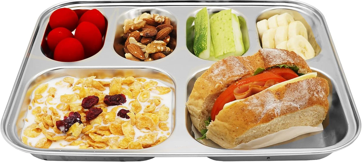 Korean Stainless Steel Divided Plates, Food Grade 304 Tray for Kids, Teens, Adults, Picky Eaters