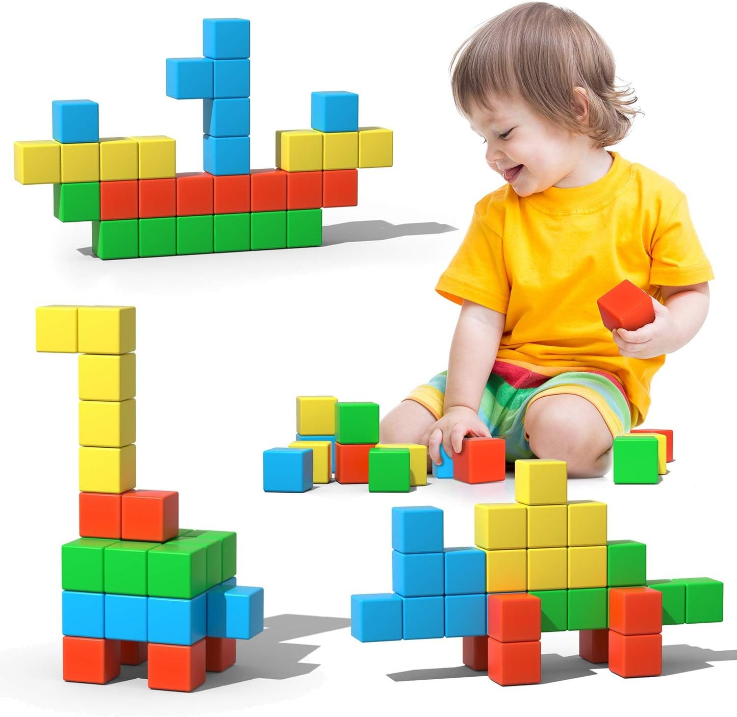 Magnetic Blocks, 1.34 inch Large Magnetic Building Blocks, 3D Magnetic Cubes for Toddlers