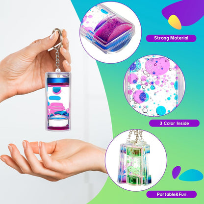 12 Pcs Liquid Motion Bubbler Keychains, Liquid Motion Bubbler Sensory Toys Liquid Keychain Fidget