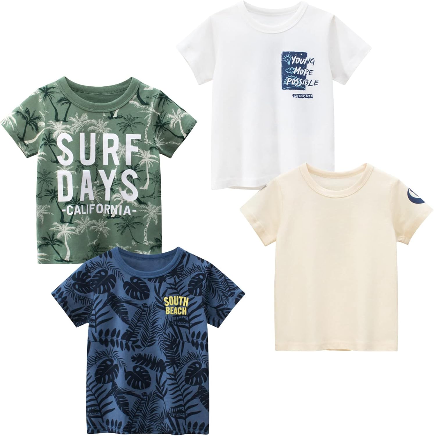 Boys' 4-Pack Excavator Short Sleeve Crewneck T-Shirts Top Tee Size 2-7 Years Toddler Boys' Value